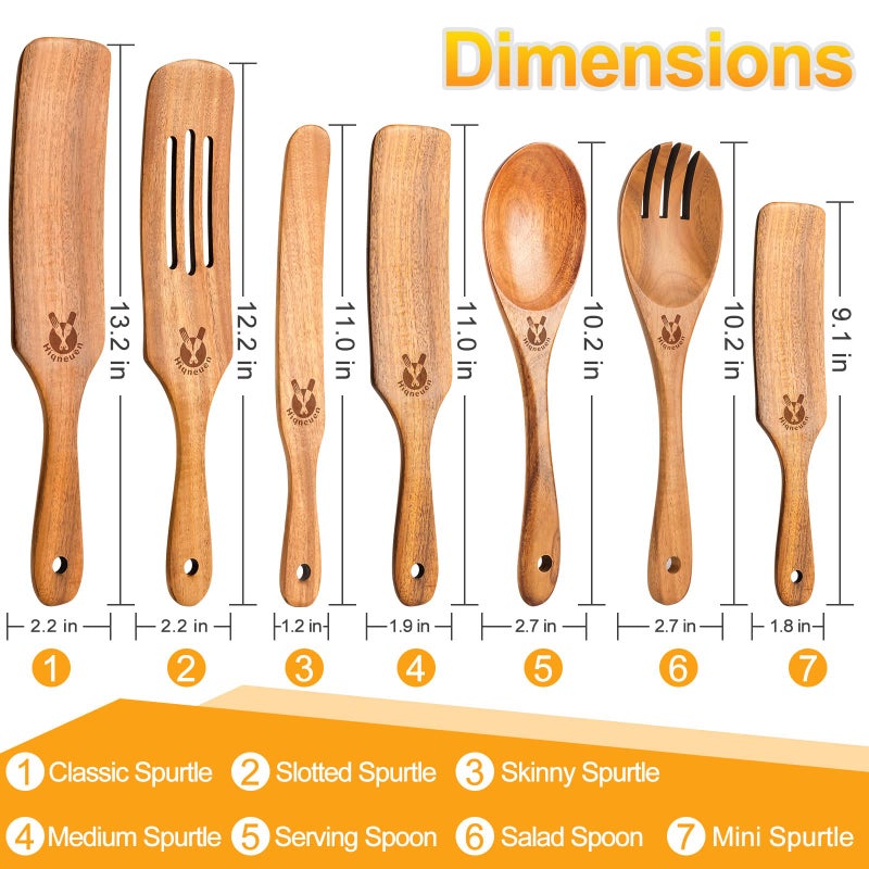 ICSTI Spurtles Kitchen Tools Wooden  7Pcs Wooden Spurtle Spatula Set  Natural Premium Acacia Wooden Spoons for Cooking  Heat Resistant Cooking Utensil for Nonstick Cookware  Spurtle for Sourdough Starter - Image 3